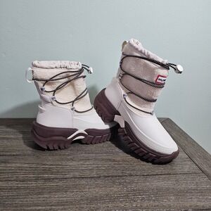 Hunter Womens Wanderer Short Sherpa Snow Boots White Willow Brown Size 6
